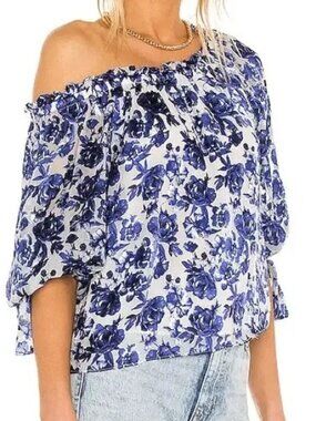 Alice + Olivia Blue/White Alta Peasant Top (Size S)